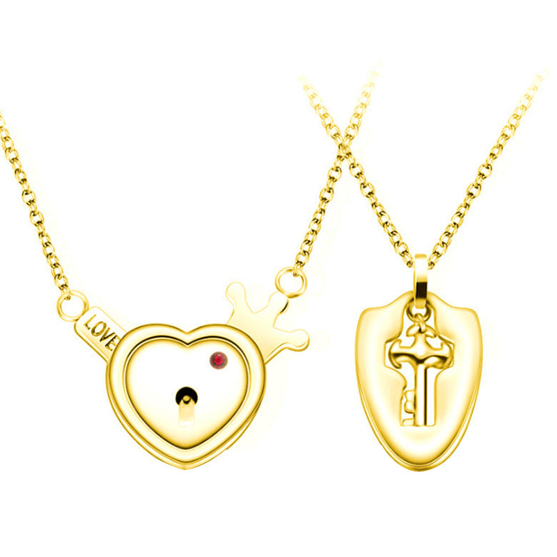 Titanium Steel Couple Love Lock Jewelry Set – Bracelet, Necklace & Key