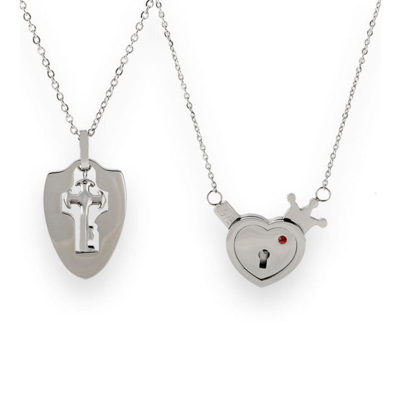 Titanium Steel Couple Love Lock Jewelry Set – Bracelet, Necklace & Key