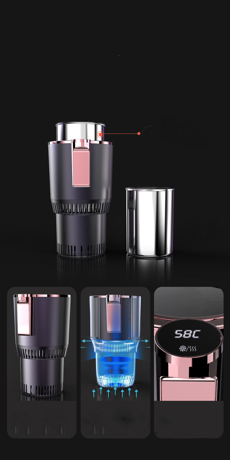 2-in-1 Smart Car Cup Warmer & Cooler – 36W Non-Slip Mug Holder for Car & Home | Black & Rose
