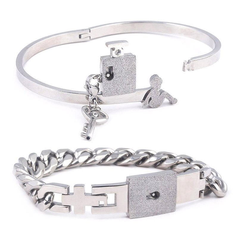 Titanium Steel Couple Love Lock Jewelry Set – Bracelet, Necklace & Key