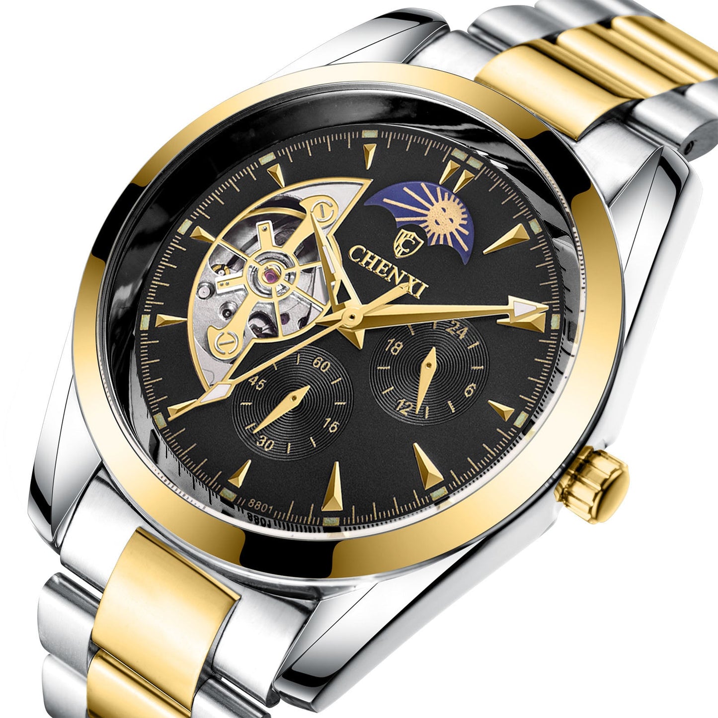 Luxury Men's Business Watch – Moon Phase, Luminous, 30M Waterproof | Stainless Steel