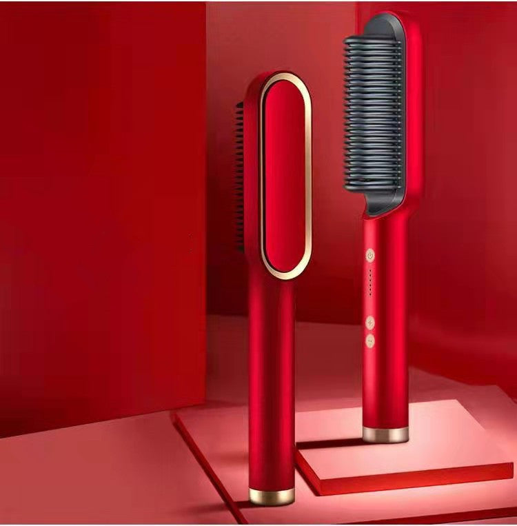 2-in-1 Electric Hair Straightener & Curling Comb – 10-Temp Tourmaline Ceramic | Negative Ion | Wet & Dry