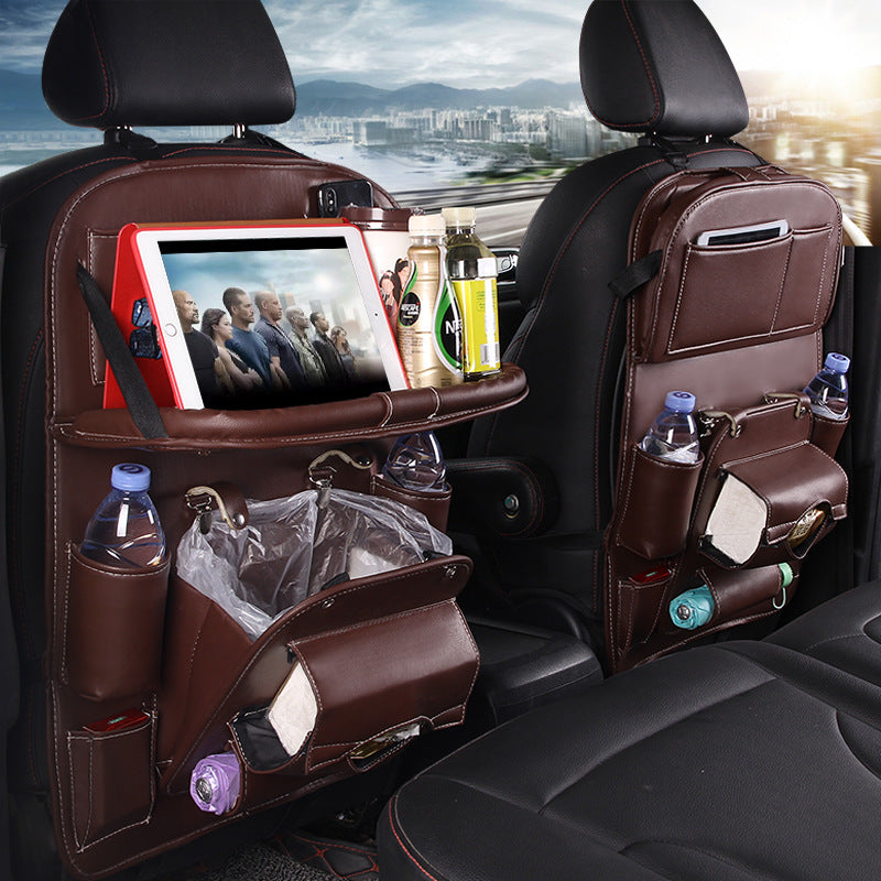 PU Leather Car Seat Back Organizer – Multi-Pocket Hanging Bag with Built-in Trash Can | 6 Colors
