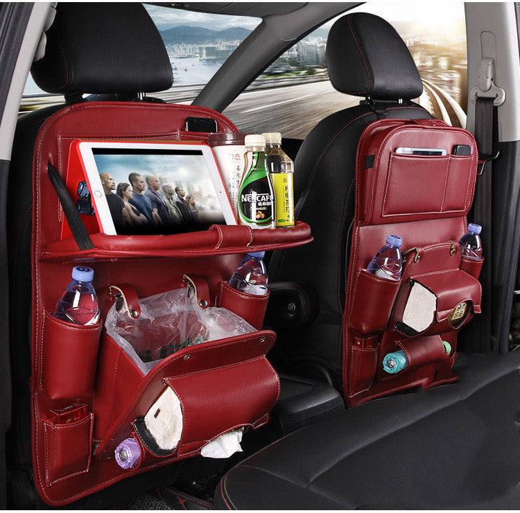 PU Leather Car Seat Back Organizer – Multi-Pocket Hanging Bag with Built-in Trash Can | 6 Colors