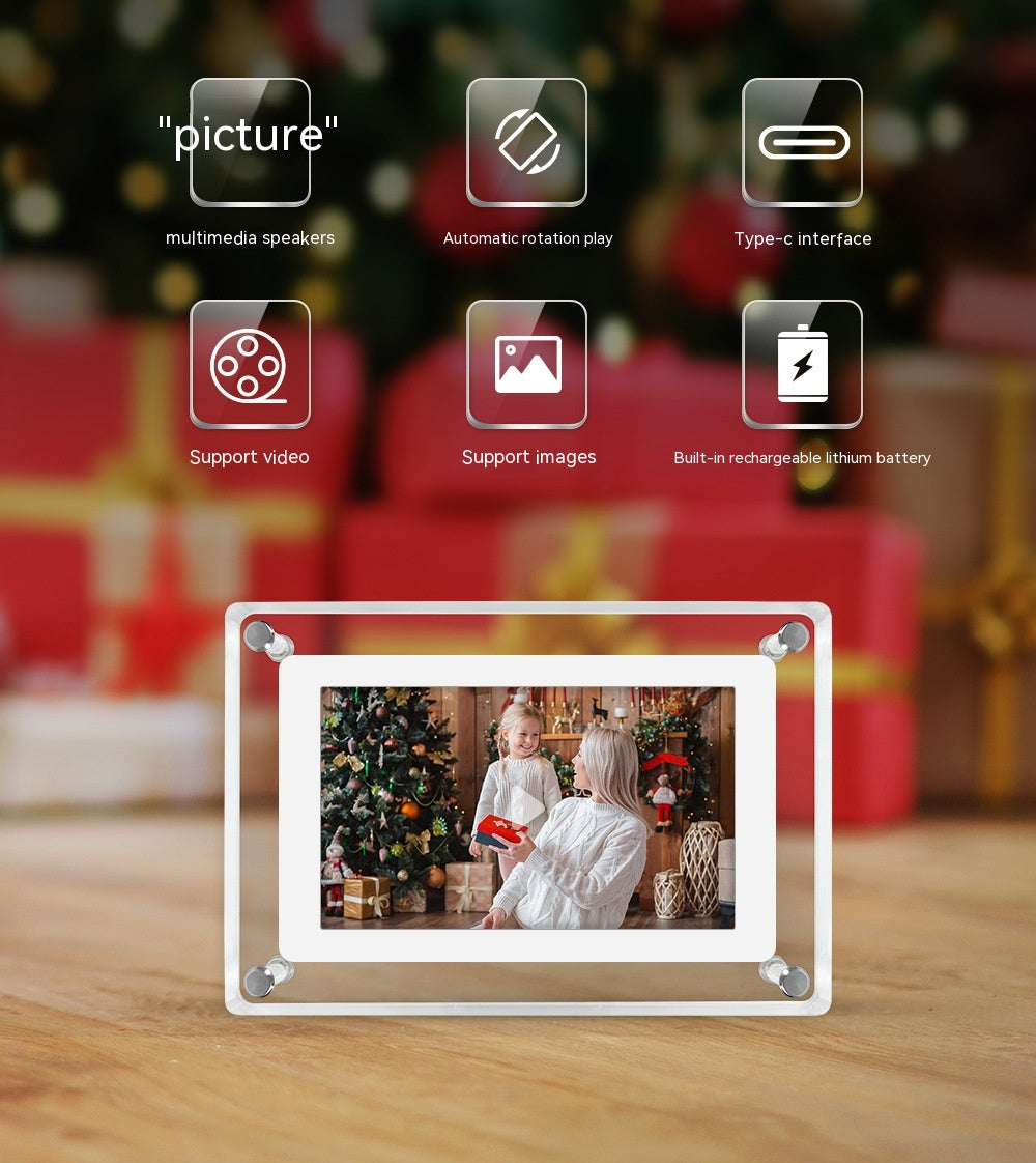 5-Inch Transparent Digital Photo Frame – Video Player, Auto-Rotate & Plug-and-Play Display