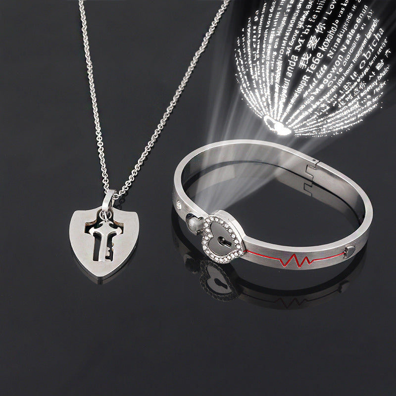 Titanium Steel Couple Love Lock Jewelry Set – Bracelet, Necklace & Key