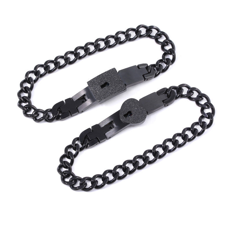 Titanium Steel Couple Love Lock Jewelry Set – Bracelet, Necklace & Key