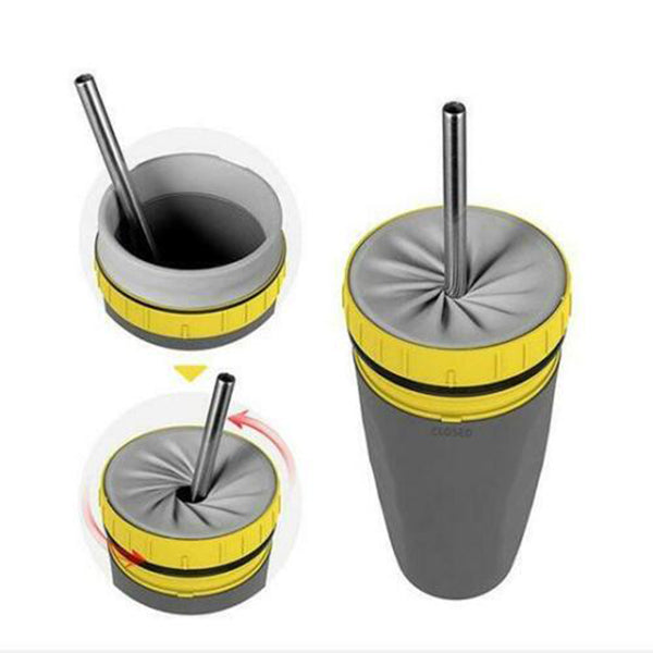 No Cover Twist Cup – Double Insulation Tumbler with Straw | Portable Water Bottle for Kids & Adults