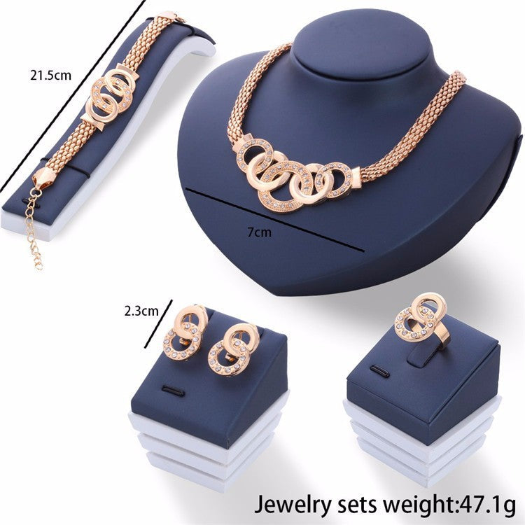 Elegant Fashion Jewelry Set – Rhinestone Necklace, Earrings, Bracelet & Ring