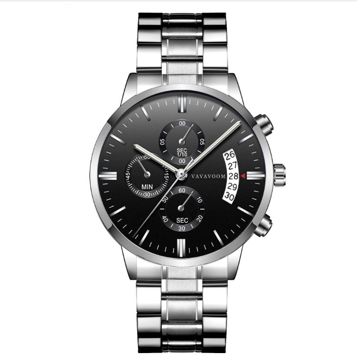 Men's Stainless Steel Business Watch – Quartz Calendar Timepiece