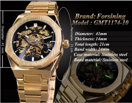 Luxury Men's Automatic Mechanical Watch – Skeleton Dial Stainless Steel Classic Timepiece