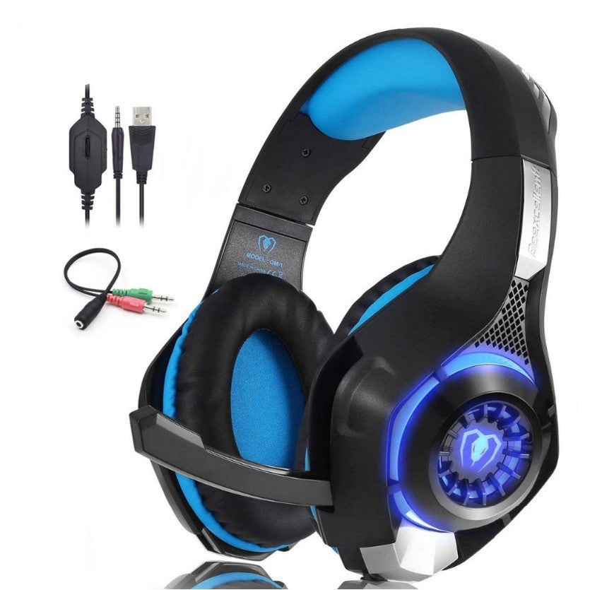 Gaming Headset with Stereo Bass & RGB LED Light – Wired Over-Ear Headphones with Mic for PS4, PC & Mobile