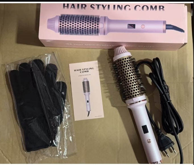 2-in-1 Hair Curler & Straightener Comb – Negative Ion Fast Heating | Black & Pink | US/UK/EU/AU