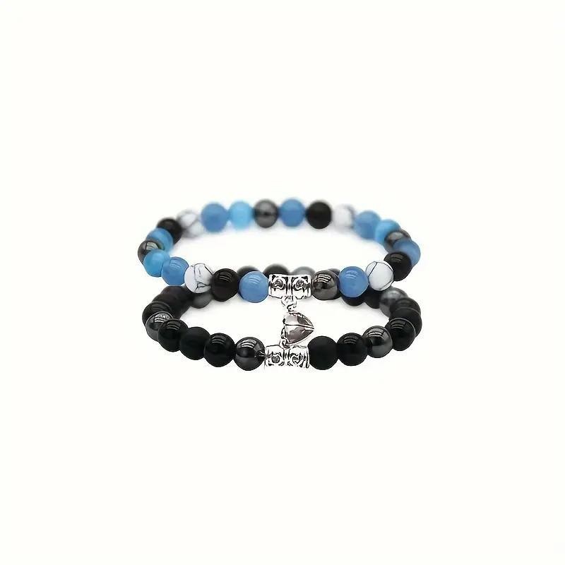 Couple Natural Stone Magnetic Bracelet & Necklace Set – Matching Love Jewelry