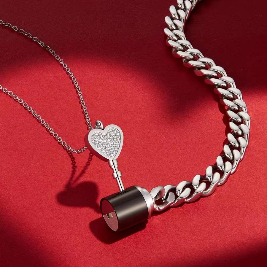 Couple Love Lock Bracelet & Necklace Set – Titanium Steel Romantic Matching Jewelry