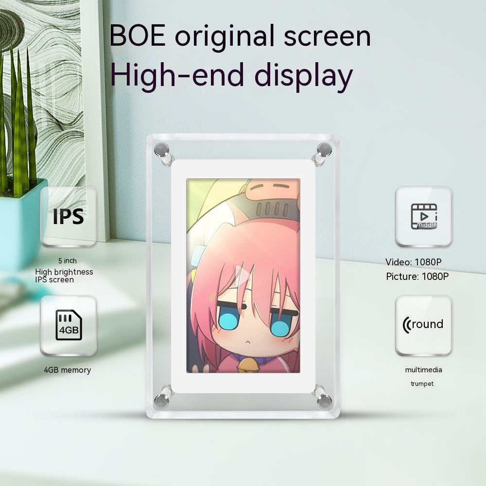 5-Inch Transparent Digital Photo Frame – Video Player, Auto-Rotate & Plug-and-Play Display
