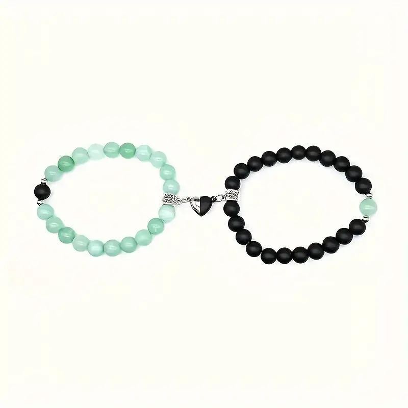 Couple Natural Stone Magnetic Bracelet & Necklace Set – Matching Love Jewelry