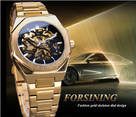 Luxury Men's Automatic Mechanical Watch – Skeleton Dial Stainless Steel Classic Timepiece