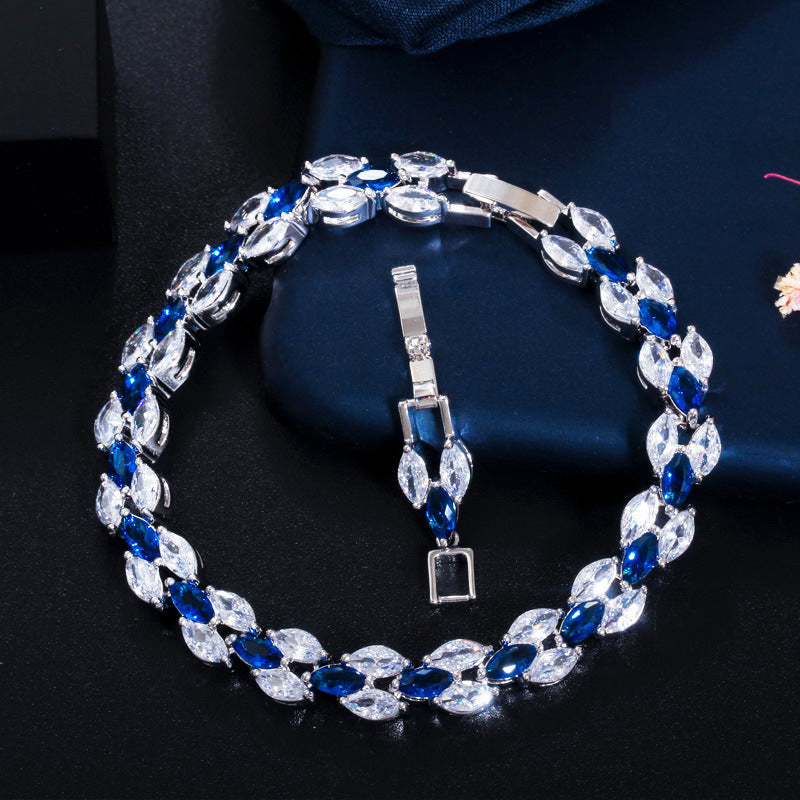Elegant Zircon Jewelry Set – Necklace, Earrings, Ring & Bracelet | European Style
