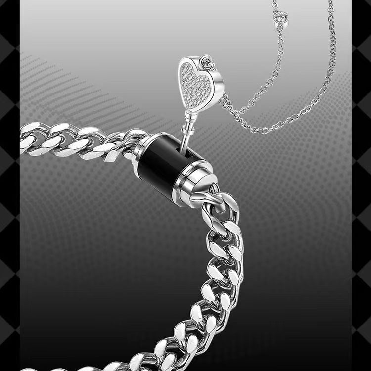 Couple Love Lock Bracelet & Necklace Set – Titanium Steel Romantic Matching Jewelry