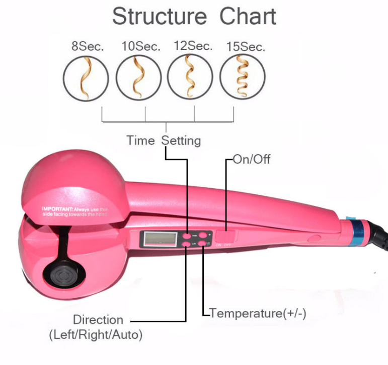 Professional Ceramic Curling Iron – 3 Temp & Timer Settings | Left/Right/Auto Curl | LCD Option | Black, Pink & Red