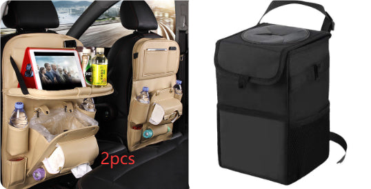 PU Leather Car Seat Back Organizer – Multi-Pocket Hanging Bag with Built-in Trash Can | 6 Colors
