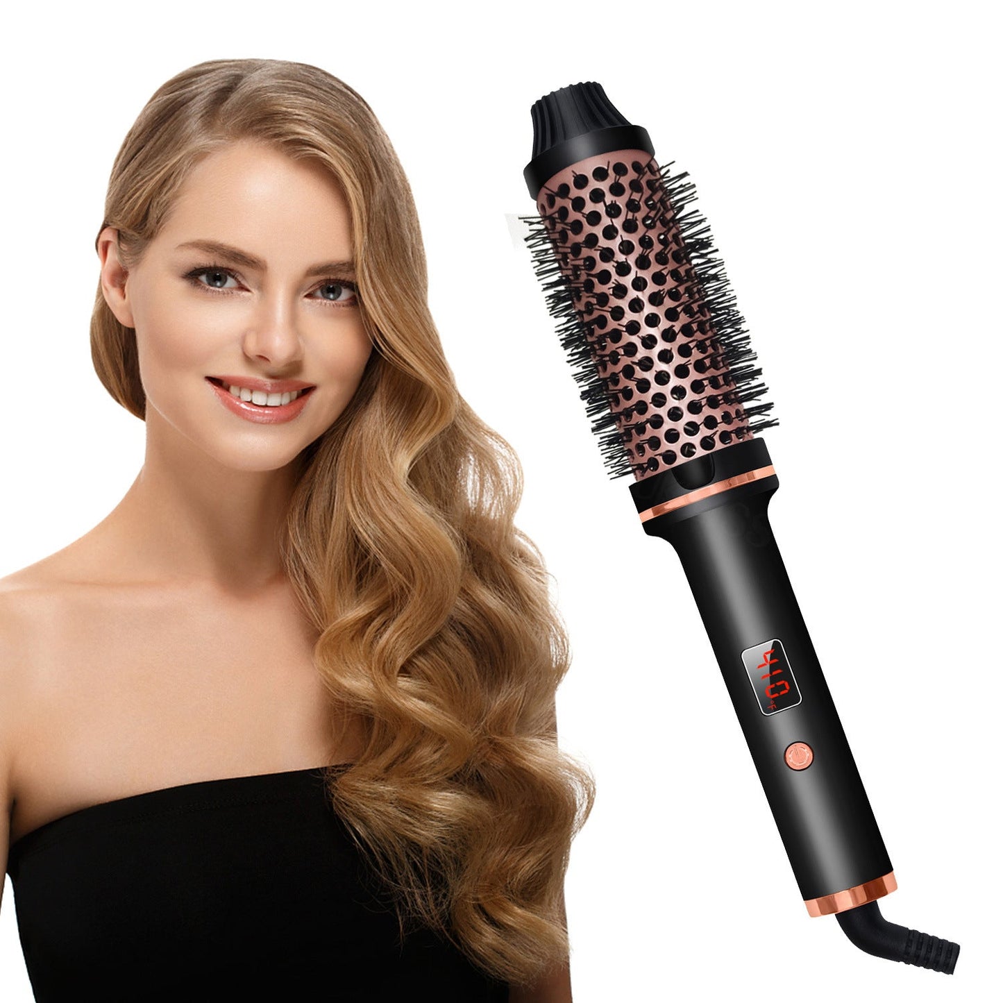 2-in-1 Hair Curler & Straightener Comb – Negative Ion Fast Heating | Black & Pink | US/UK/EU/AU