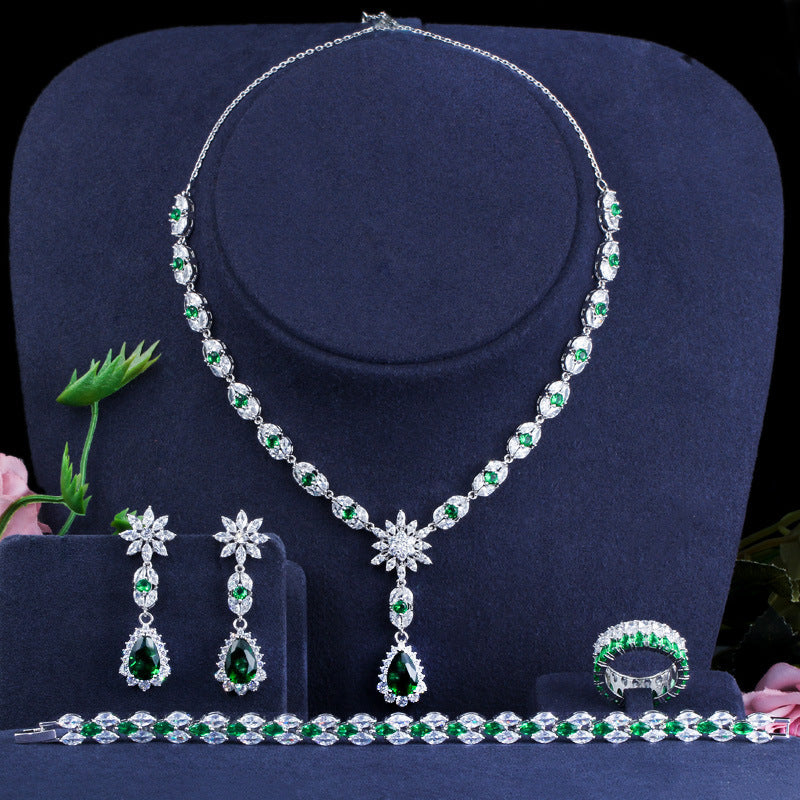Elegant Zircon Jewelry Set – Necklace, Earrings, Ring & Bracelet | European Style