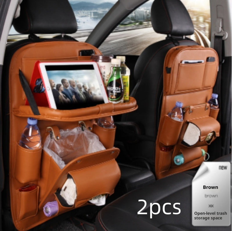 PU Leather Car Seat Back Organizer – Multi-Pocket Hanging Bag with Built-in Trash Can | 6 Colors