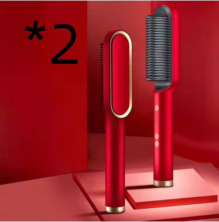 2-in-1 Electric Hair Straightener & Curling Comb – 10-Temp Tourmaline Ceramic | Negative Ion | Wet & Dry