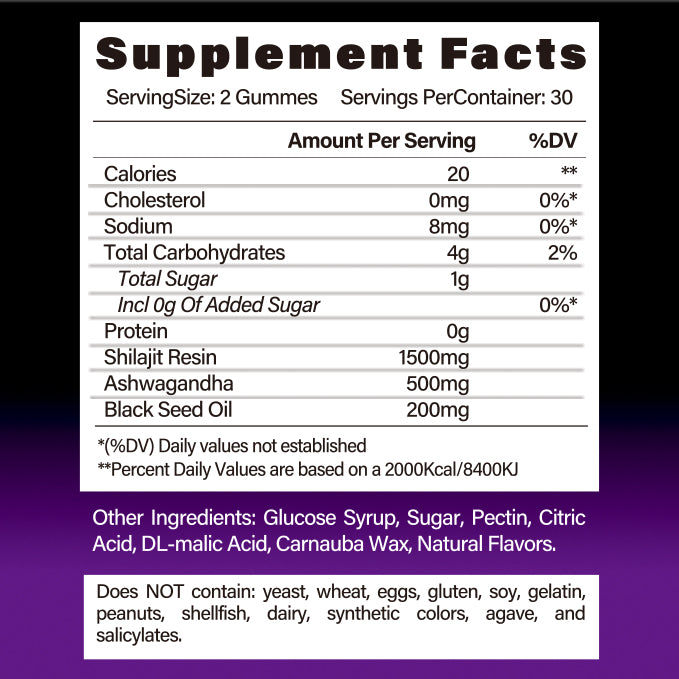BSYS Shilajit Gummies – Natural Energy & Vitality Support Supplement (60 Chewables)