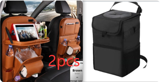 PU Leather Car Seat Back Organizer – Multi-Pocket Hanging Bag with Built-in Trash Can | 6 Colors
