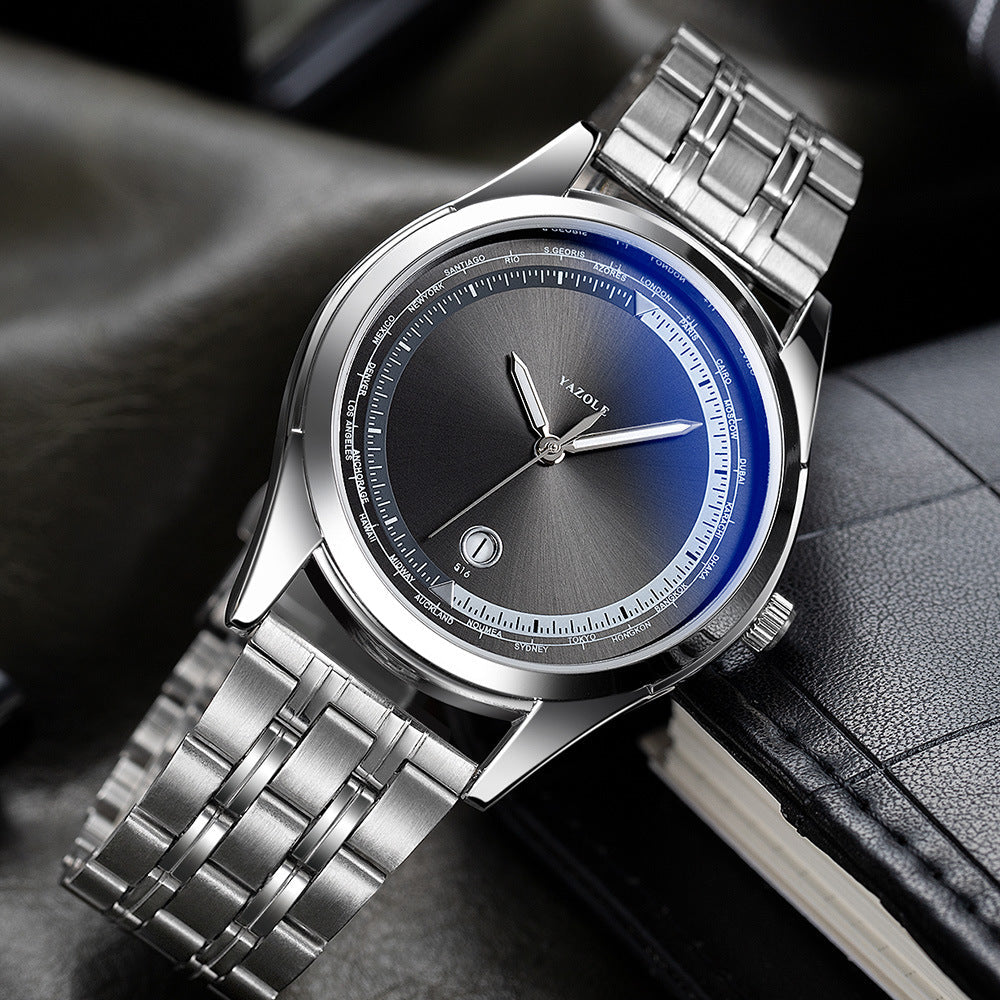 Luxury Business Men's Steel Watch – Luminous Hands, Calendar & Blue Ray Glass | Waterproof