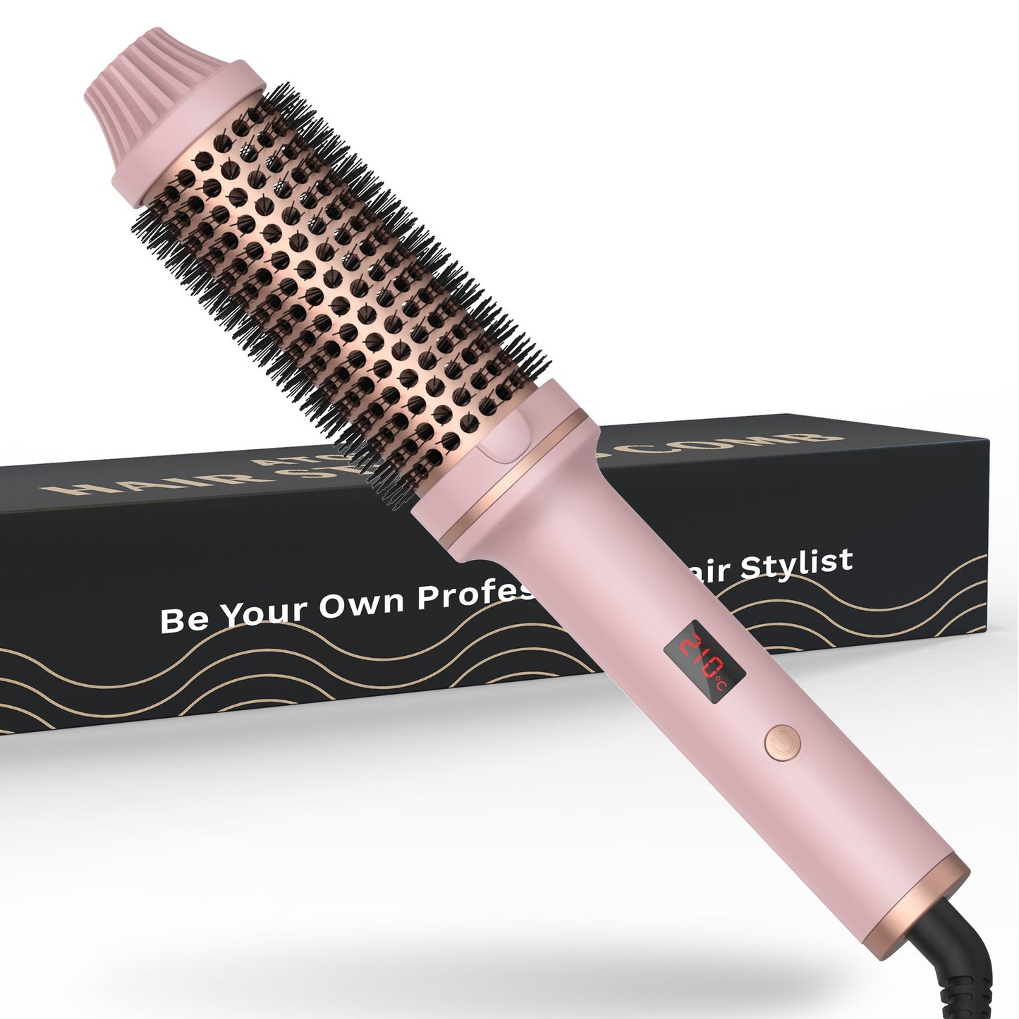 2-in-1 Hair Curler & Straightener Comb – Negative Ion Fast Heating | Black & Pink | US/UK/EU/AU