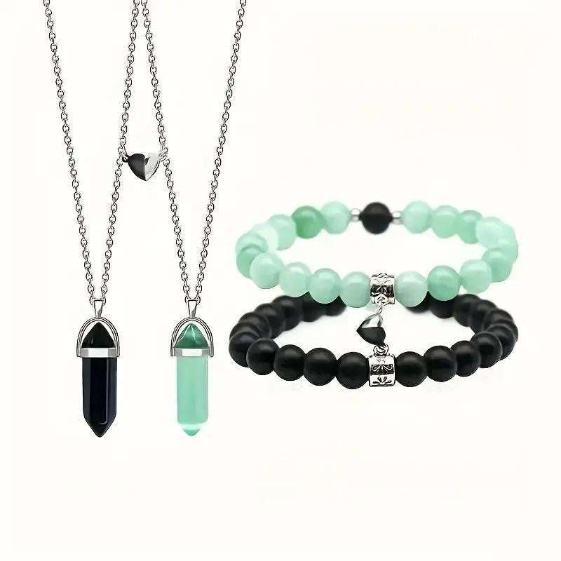 Couple Natural Stone Magnetic Bracelet & Necklace Set – Matching Love Jewelry