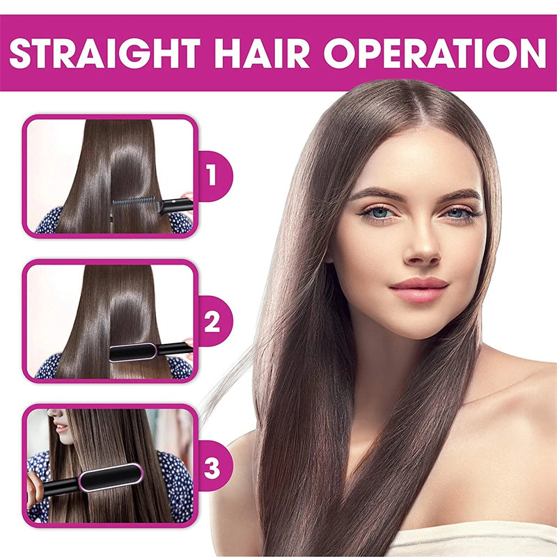 2-in-1 Electric Hair Straightener & Curling Comb – 10-Temp Tourmaline Ceramic | Negative Ion | Wet & Dry