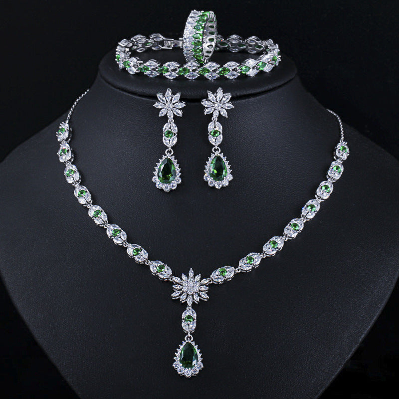 Elegant Zircon Jewelry Set – Necklace, Earrings, Ring & Bracelet | European Style
