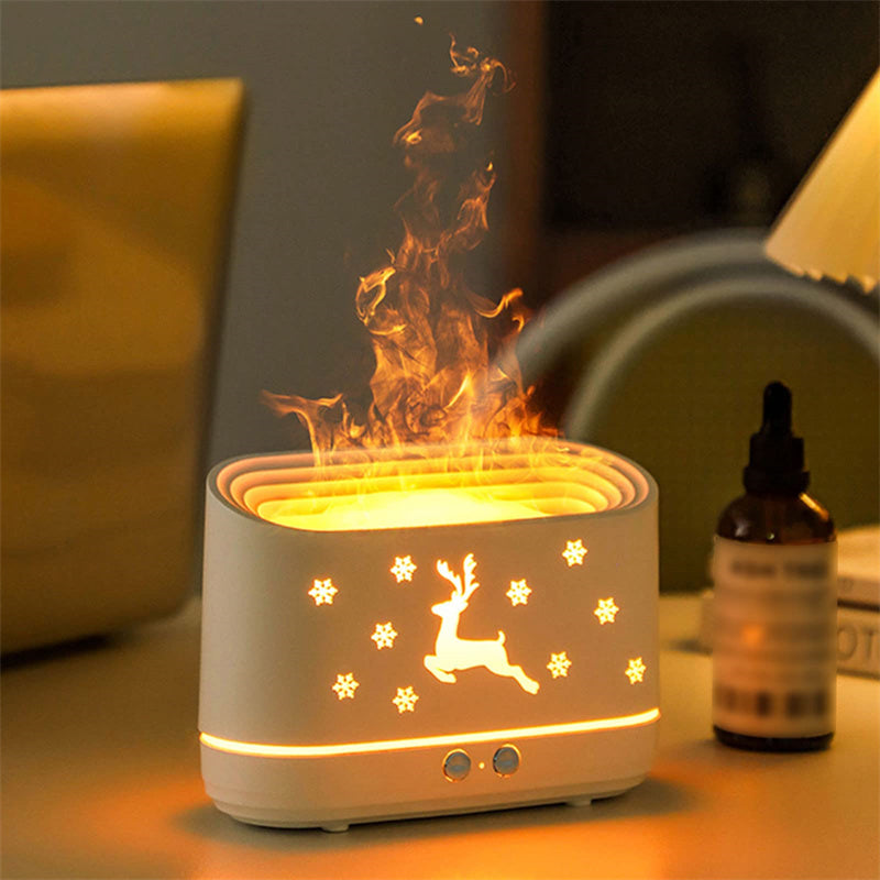 Elk Flame Humidifier Diffuser – Mute Atmosphere Lamp & Cool Mist Maker for Home Decor