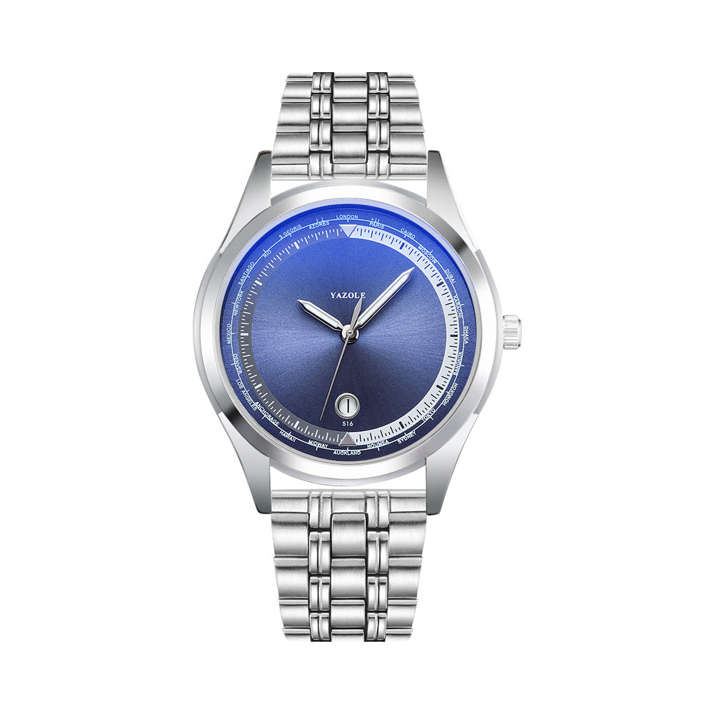 Luxury Business Men's Steel Watch – Luminous Hands, Calendar & Blue Ray Glass | Waterproof