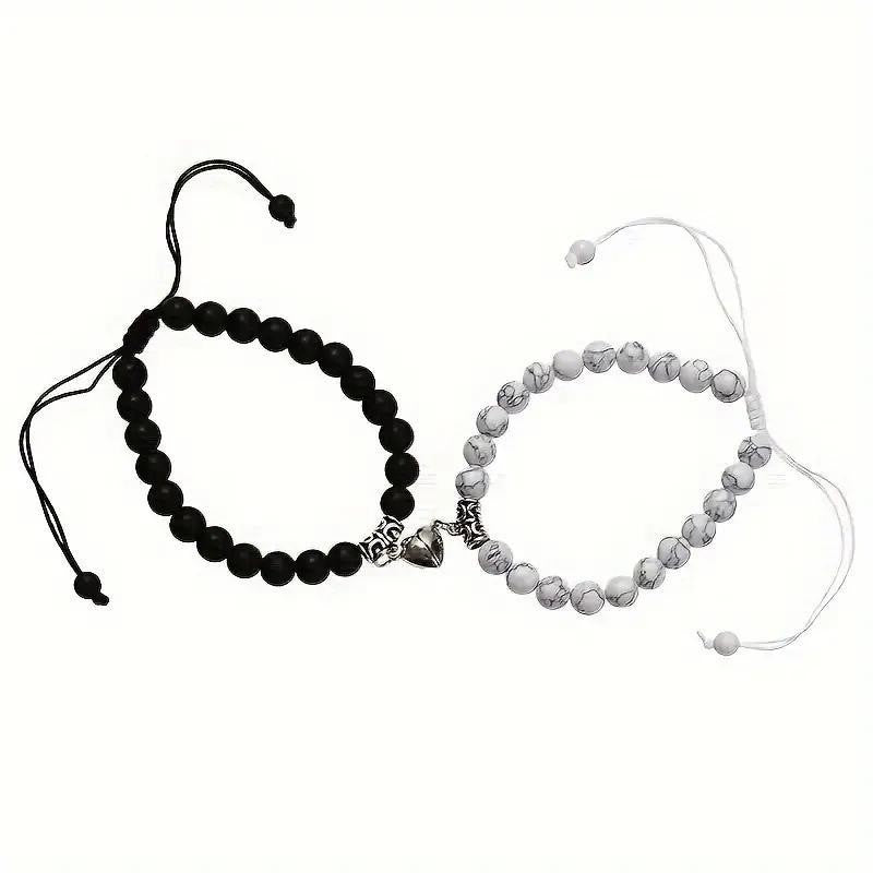 Couple Natural Stone Magnetic Bracelet & Necklace Set – Matching Love Jewelry