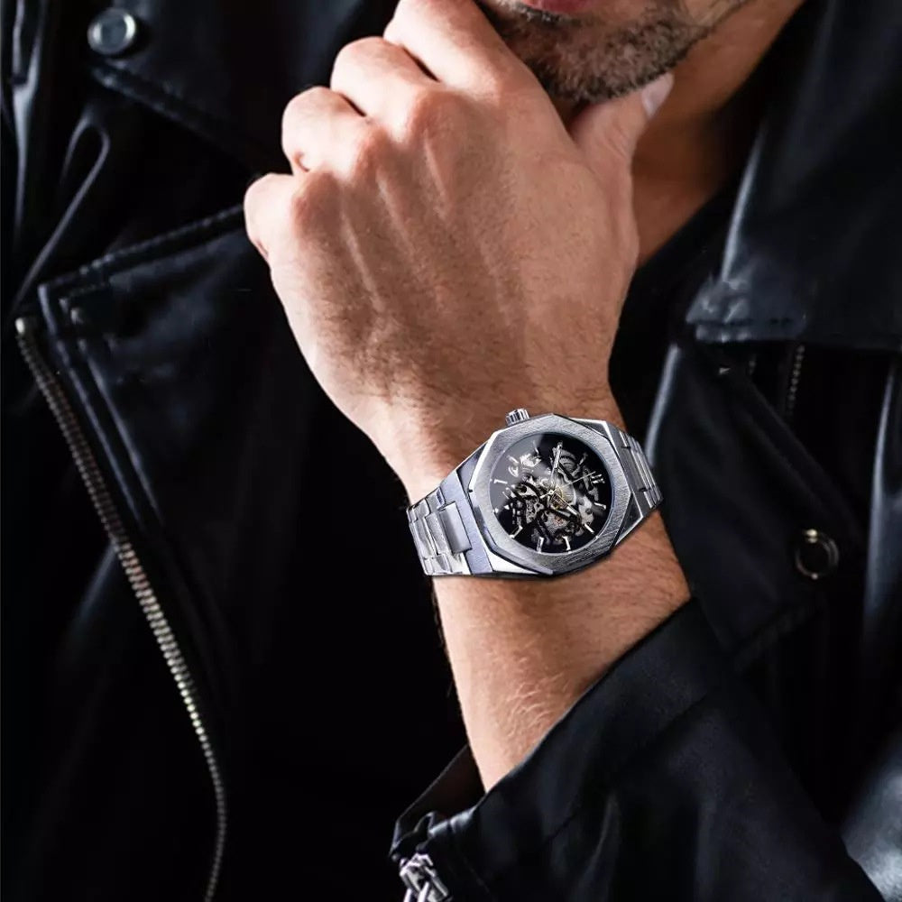 Luxury Men's Automatic Mechanical Watch – Skeleton Dial Stainless Steel Classic Timepiece