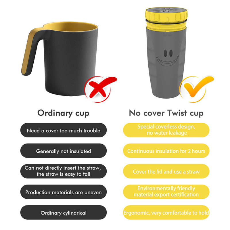 No Cover Twist Cup – Double Insulation Tumbler with Straw | Portable Water Bottle for Kids & Adults