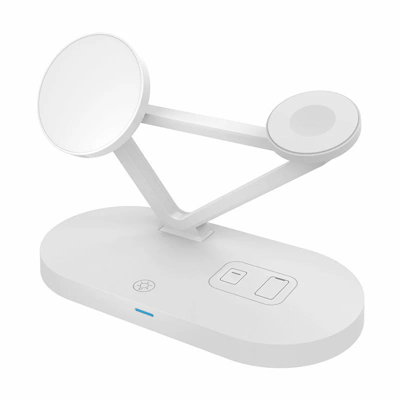 Wuhe 5-in-1 Magnetic Wireless Charger Desk Stand – Fast Charging Dock with Small Table Lamp for iPhone, Apple Watch & AirPods