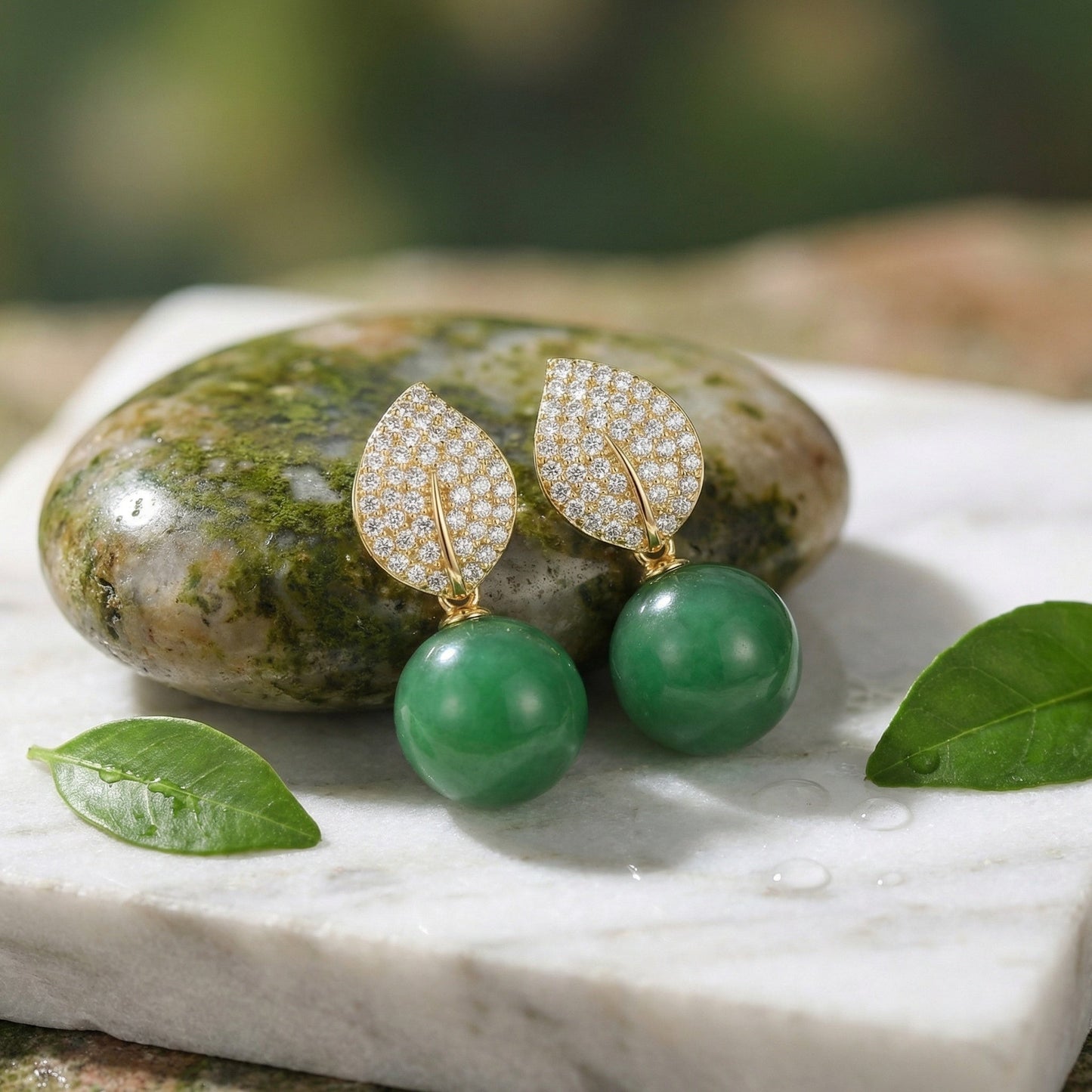 925 Sterling Silver Leaf Earrings – Green Jade Drop Elegant Jewelry for Women