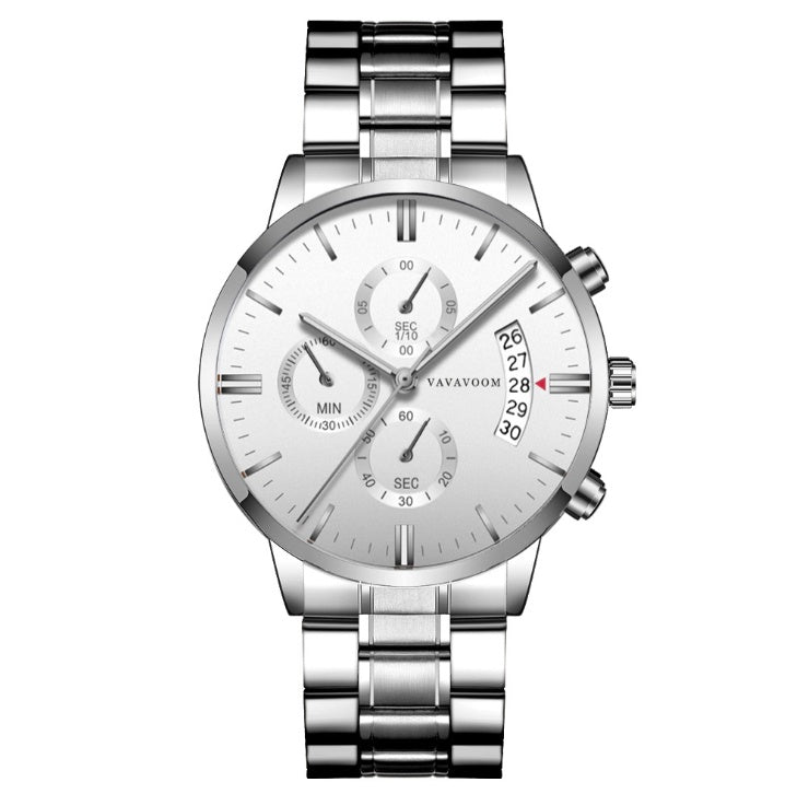 Men's Stainless Steel Business Watch – Quartz Calendar Timepiece