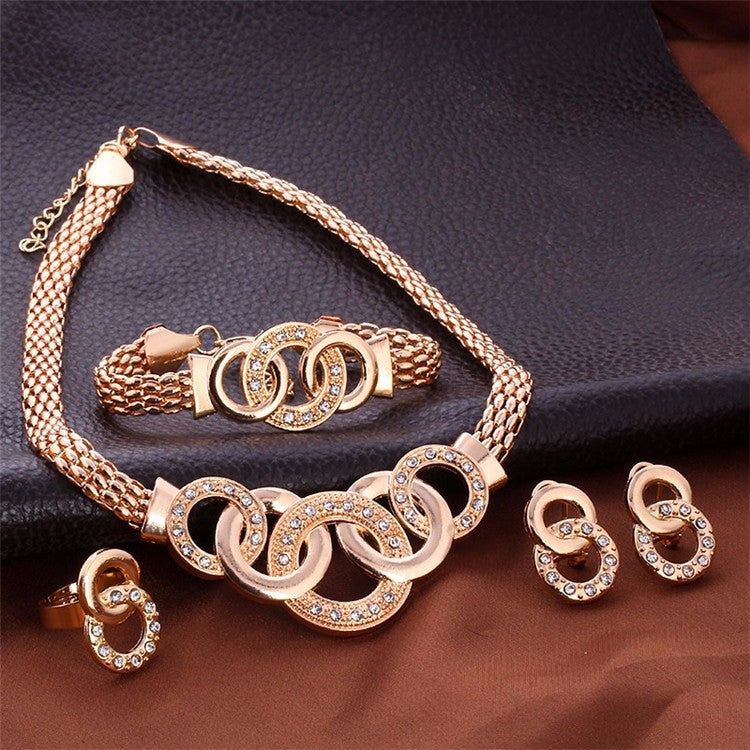 Elegant Fashion Jewelry Set – Rhinestone Necklace, Earrings, Bracelet & Ring