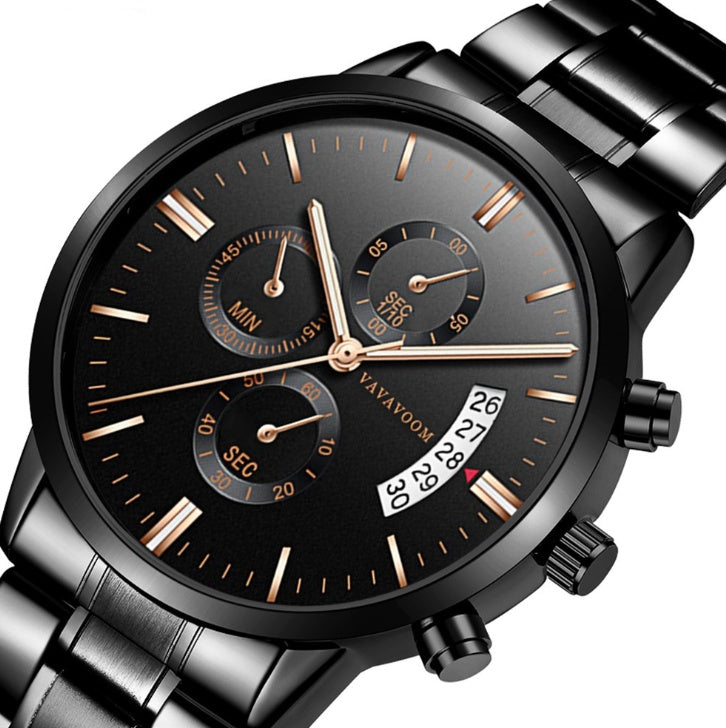 Men's Stainless Steel Business Watch – Quartz Calendar Timepiece