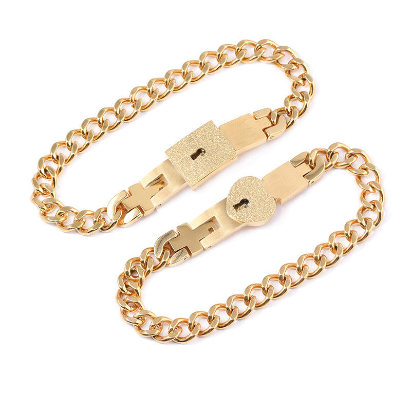 Titanium Steel Couple Love Lock Jewelry Set – Bracelet, Necklace & Key