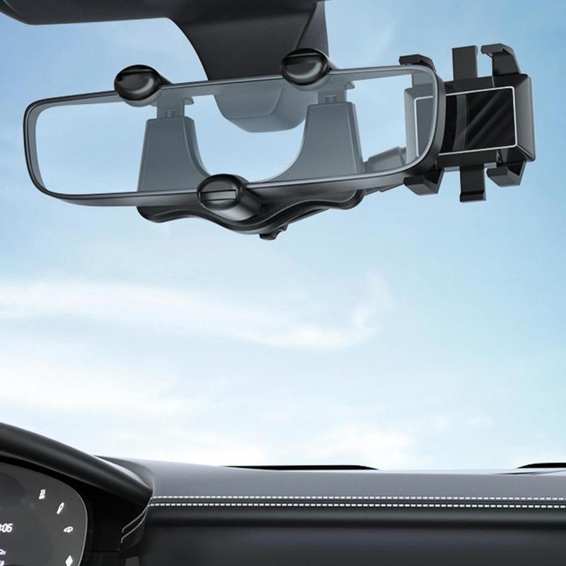 360° Rearview Mirror Phone Holder – Retractable 0-5cm Arm | 4-Claw Grip | Universal Fit