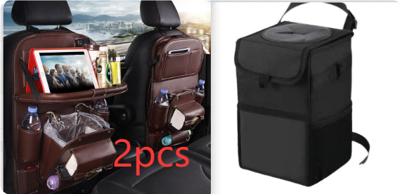 PU Leather Car Seat Back Organizer – Multi-Pocket Hanging Bag with Built-in Trash Can | 6 Colors